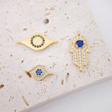 Cargar imagen en el visor de la galería, Dije de mano de Hamsa con pavé de circonitas cúbicas, chapado en oro de 18 quilates, 24 mm, ideal para collares y pulseras, accesorio de joyería S203