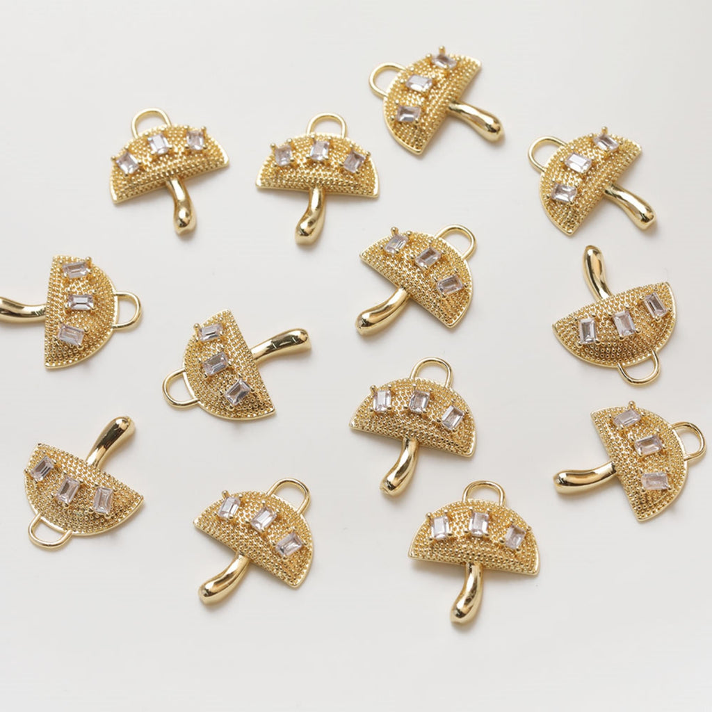 Mushroom Charm, 14K Gold/Silver Plated CZ Pave Pendant, Neckalce Bracelet Making Pendant, Jewelry Supply Finding GZ119