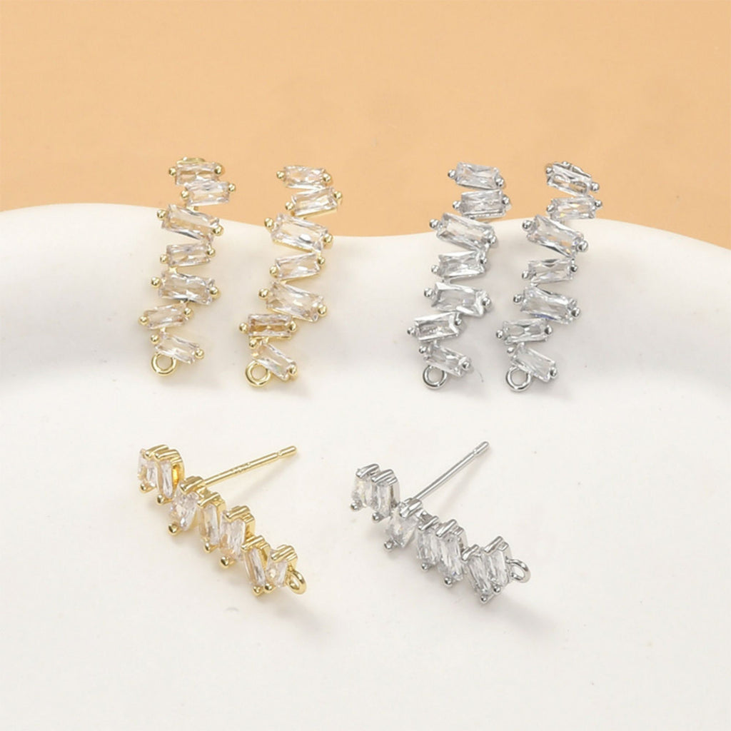 Irregular Pave CZ Earring Post, 14K Gold/Silver Plated,  S925 Silver Pin Nickel Free Earrings, Hypoallergenic Earring Findings LL115-D0084
