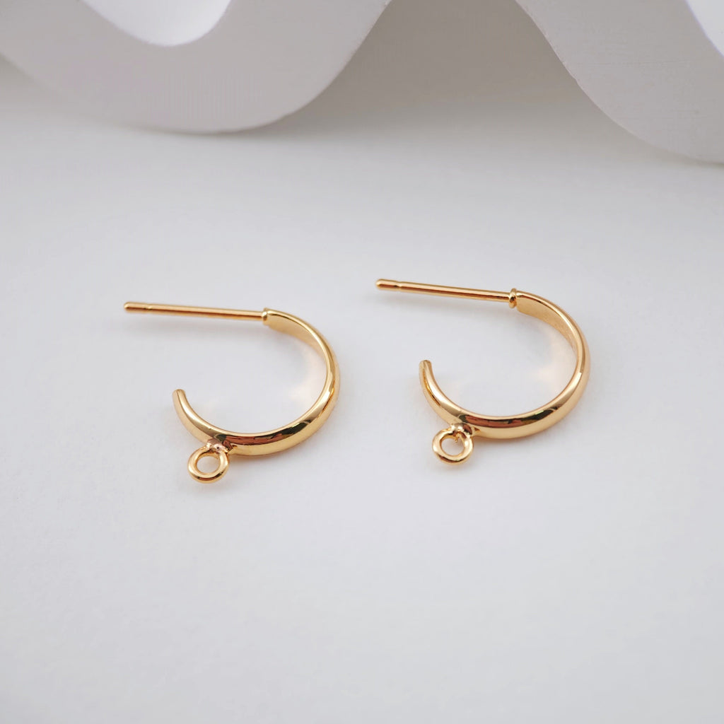 10pcs C Shape Earrings Post With Loop, 20K Gold Plated, Nickel Free Earrings, Ear Stud Loop, Hypoallergenic Earring Findings  D0044