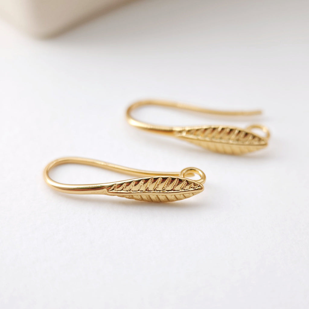 Leaf Ear Hooks, 18K Gold Earring Earring findings with loop, Fish Hooks, Ear Wires for Jewelry Making S1190