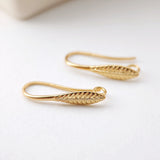 Leaf Ear Hooks, 18K Gold Earring Earring findings with loop, Fish Hooks, Ear Wires for Jewelry Making S1190