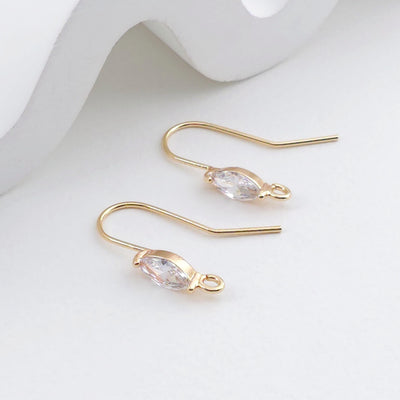 14K Gold Plated Ear Wires, Cubic Pave Earring Hooks, Nickel Free, Fish Hooks, Ear Wires for Jewelry Making ZX321