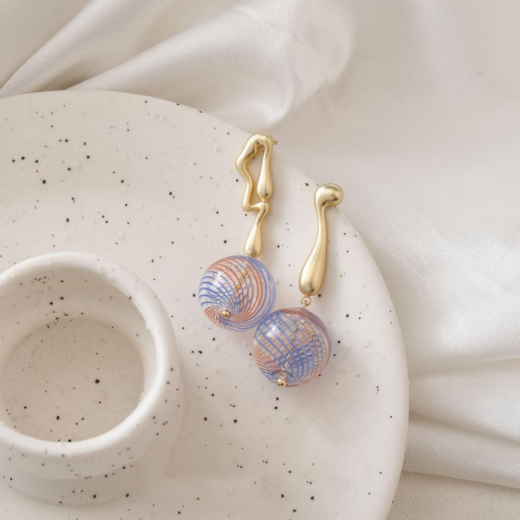 Colourful Patterned Glass Bubble Beads, Ball Hollow Glass Beads Hand Blown Hollow Round Globes for Jewelry Making, DIY Beads Finding GZ774