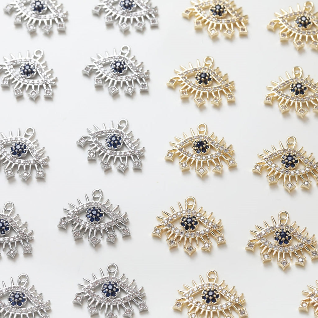 Cubic Evil Eye Charm, 14K Gold,Silver Plated CZ Pave Eye Pendant, Necklace Making Charm, Jewelry Findings GZ412