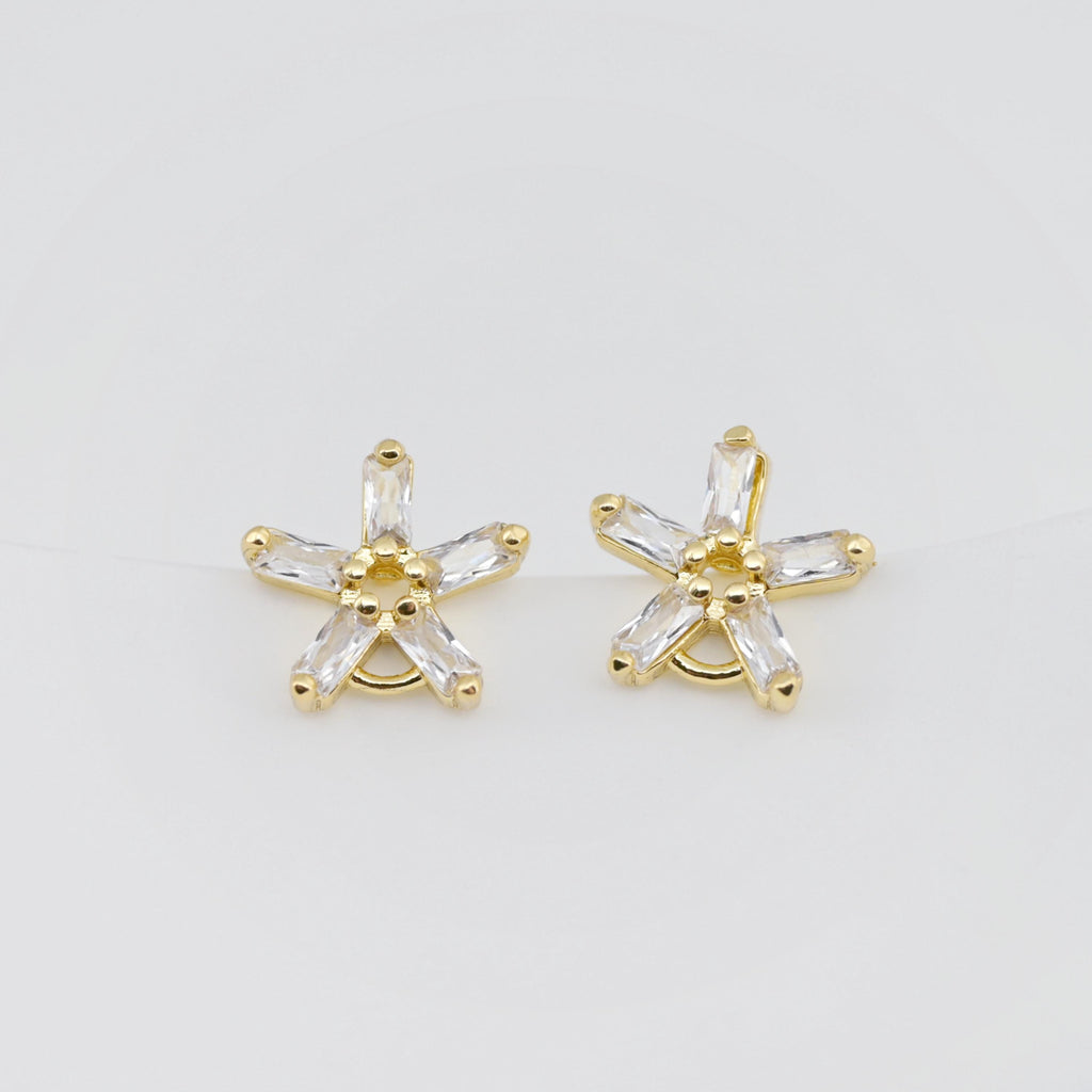 18K Gold Post, Flower CZ Pave, 9*9.3mm, Stud Earring Nickel Free, Hypoallergenic Earring Findings D0242