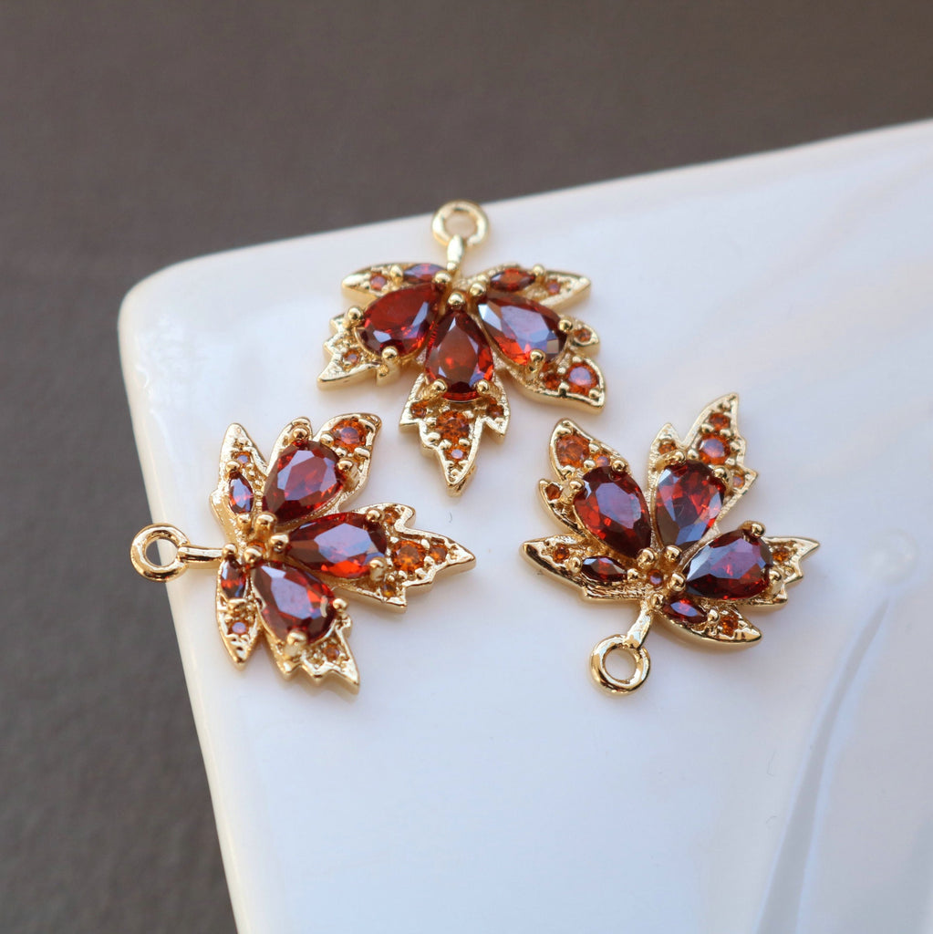CZ Pave Maple Leaf Charm, Cubic Zircon Crystal Maple Leaf Pendant, CZ Earring Charms, Gold Plated Earring Charms, Jewelry Finding HL114-F188