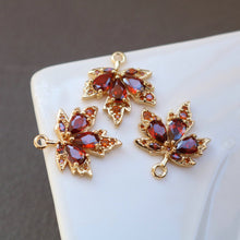 Load image into Gallery viewer, CZ Pave Maple Leaf Charm, Cubic Zircon Crystal Maple Leaf Pendant, CZ Earring Charms, Gold Plated Earring Charms, Jewelry Finding HL114-F188