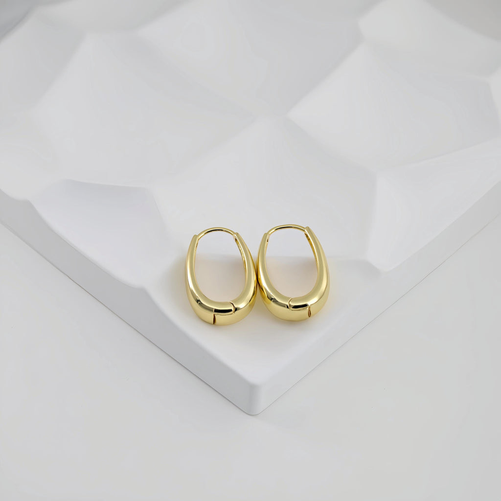 Gold Oval Ear Hoops, 18K Gold/Silver Plated Leverback Earrings, Huggie Hoops Earring D0567