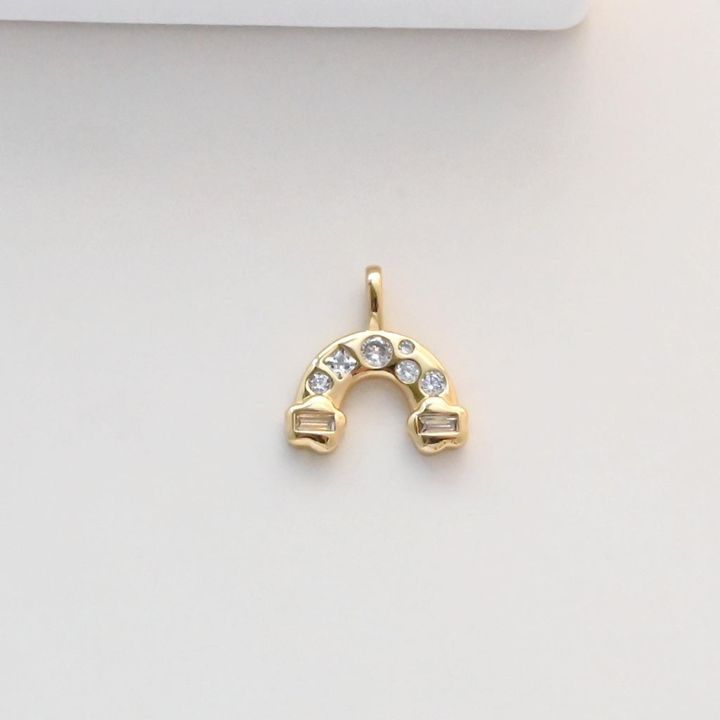 Arch Charm, Cubic Pave Arch Pendant, 18K Real Gold Plated Brass Earring Charms, Rainbiow CZ Pave Jewelry Findings S1337