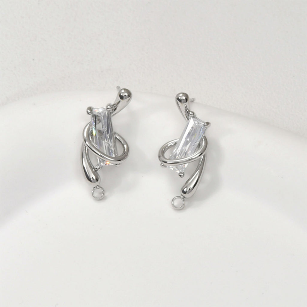 Irregular Pave CZ Earring Post, 14K Gold/Silver Plated,  S925 Silver Pin Nickel Free Earrings, Hypoallergenic Earring Findings LL222