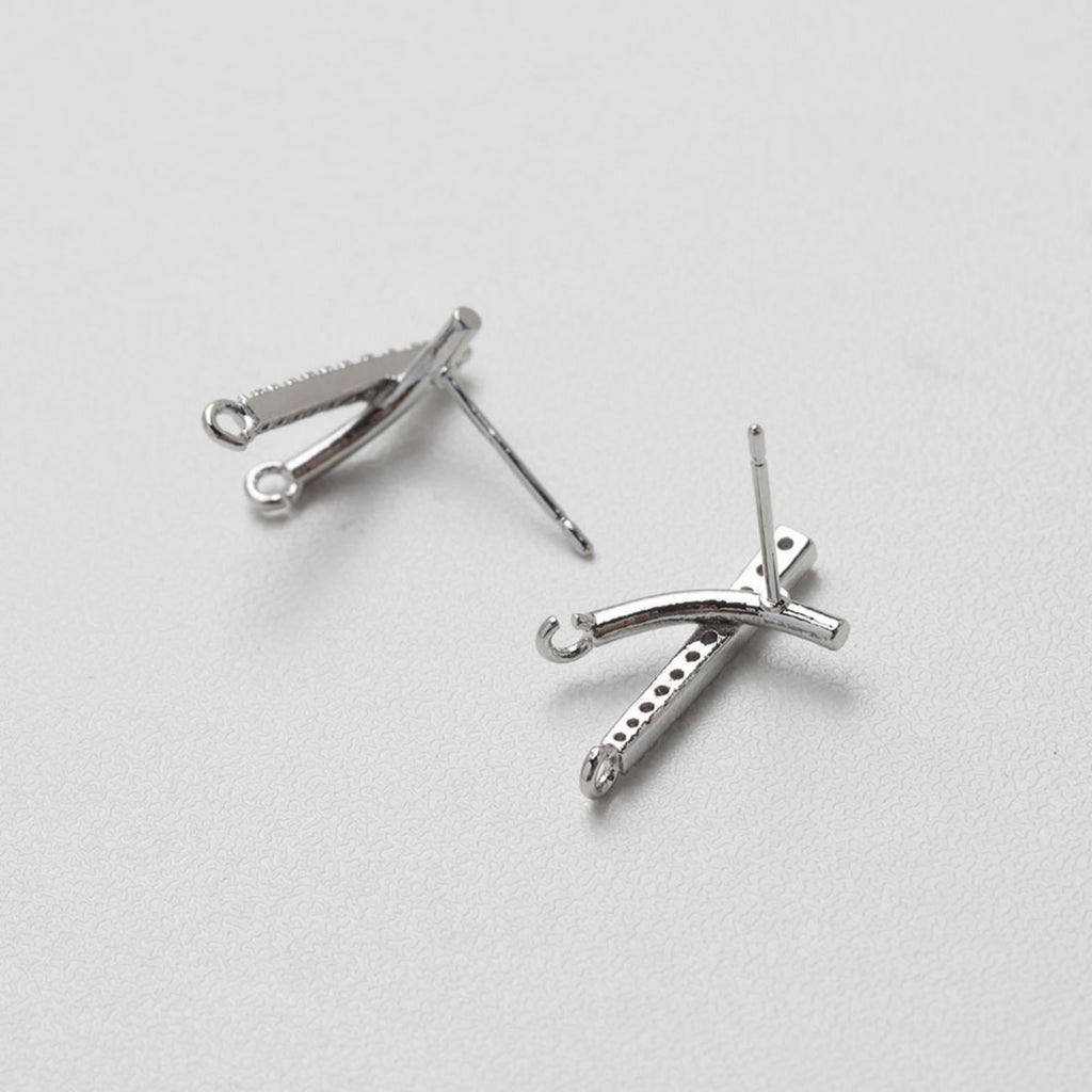 Cubic Crossover Post with Loop, S925 Silver Ear Pin Nickel Free Earring, Gold/Silver Cross Ear Stud, Hypoallergenic Earring Finding GT023