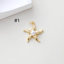 Load image into Gallery viewer, Gold Marine Life Pendant, 18k Gold Plated Brass Charm, Polish Gold Shell Pendant, Starfish Charm, Necklace Making, Jewelry Findings S1307