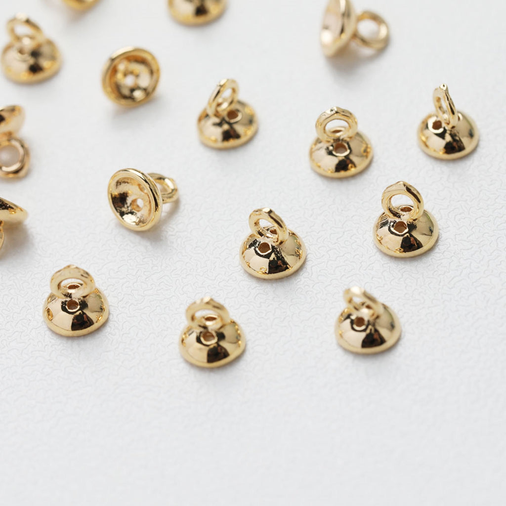 10pcs Beads Caps with holes, Bead Cones, 18K Gold Plated, With Loop, 4.3*4.3mm, Pearl Bead Caps, Jewelry Making GE111