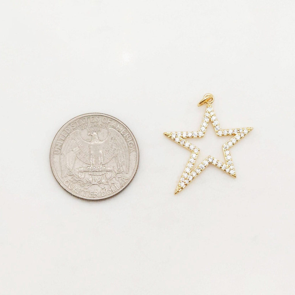 Openwork Star Charms, Pave Cubic Star Pendant, 25mm, 18K Gold Plated, Necklace charms, Jewelry Findings S20395
