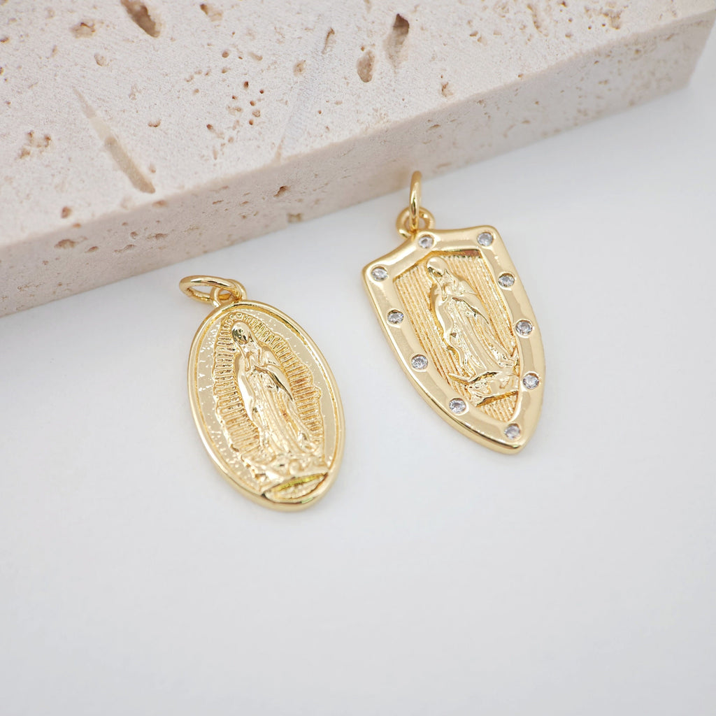 Saint Maria Charms, Religious Charms, 12x21mm, 18K Real Gold Plated Our Lady Pendants, Vintage Necklace Making Charms S262