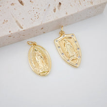 Load image into Gallery viewer, Saint Maria Charms, Religious Charms, 12x21mm, 18K Real Gold Plated Our Lady Pendants, Vintage Necklace Making Charms S262